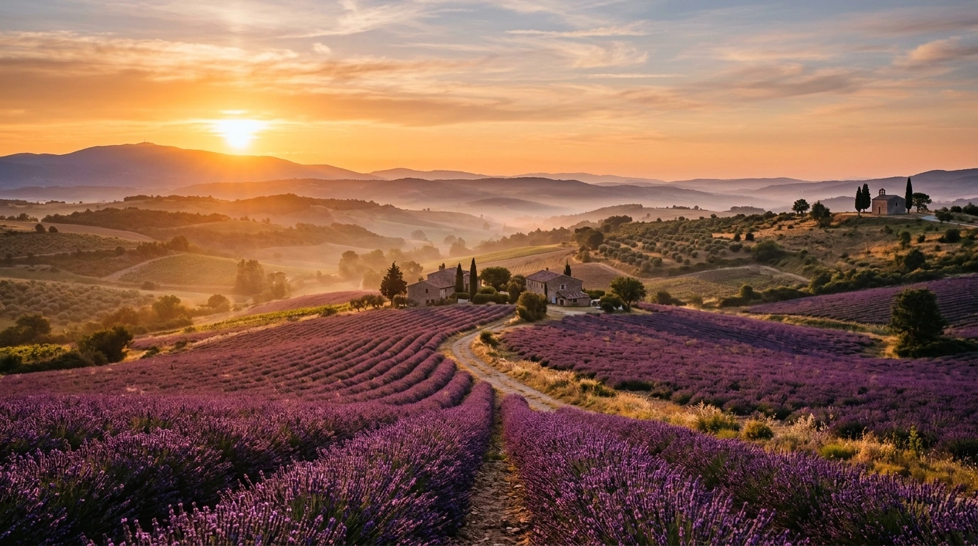 Paysage de Provence au coucher du soleil